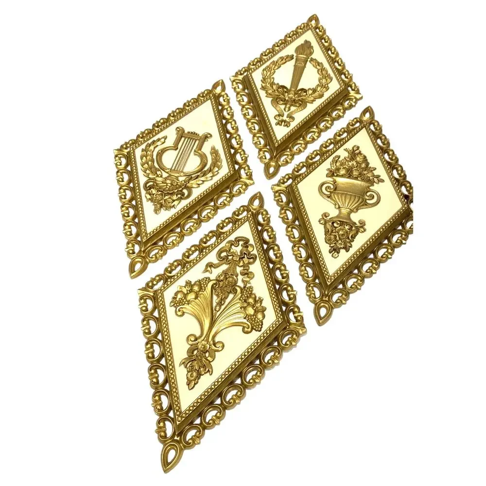 Vintage Homco Diamond Shaped Wall Hangings Set of 4 USA Gold & Cream Ornate